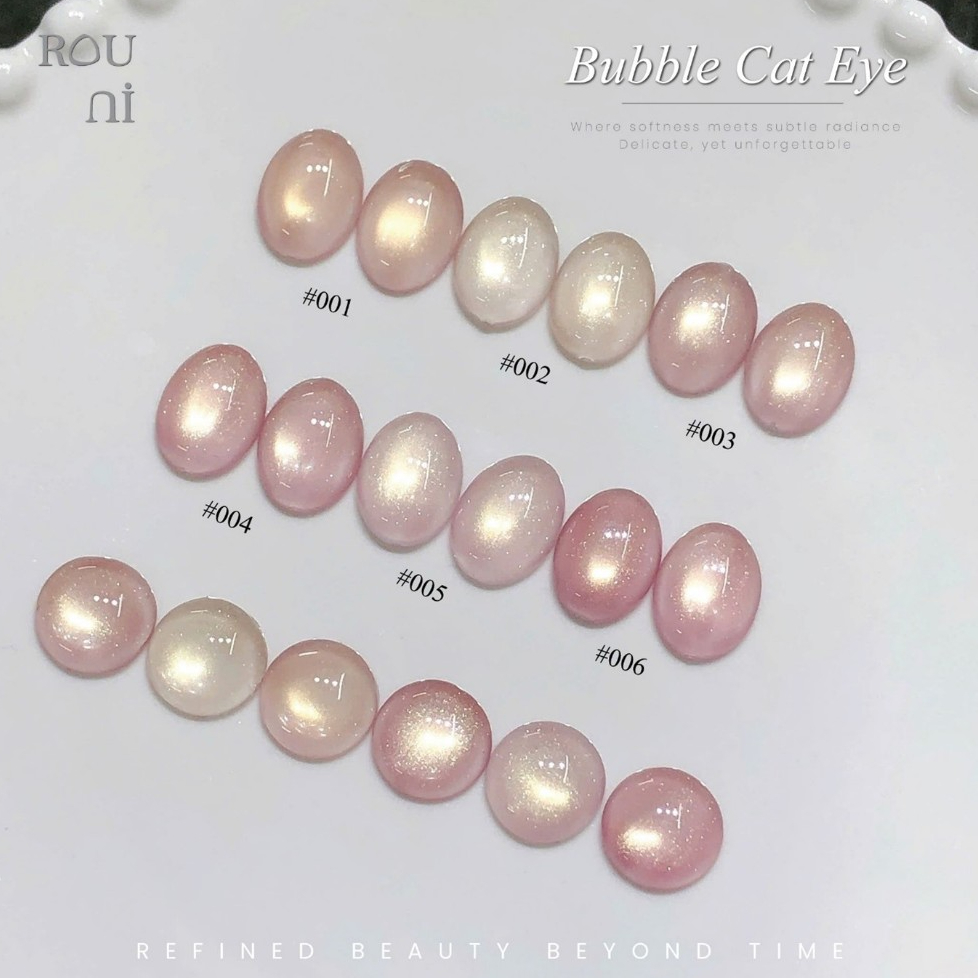 ROUni Sơn 6 màu mắt mèo hồng bong bóng mới 2026 màu hồng nude mắt mèo hạt thuỷ tinh chuyên tiệm nail