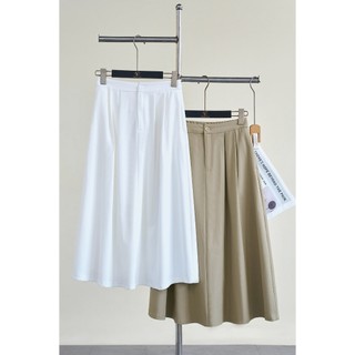Chân Váy Công Sở LAMER FASHION Dáng Dài Xoè Cạp Chun Màu Trắng Có Túi Xếp Ly 2 Lớp V62L25Q013 O62L26Q008