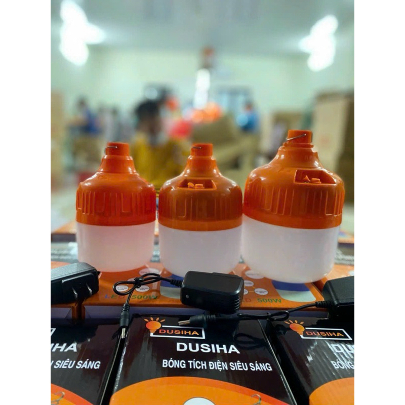 Bóng đèn tích điện DUSIHA siêu sáng, Đèn led tích điện 200W, 300W, 500W 2 Pin tích 6-8h Hót 2026