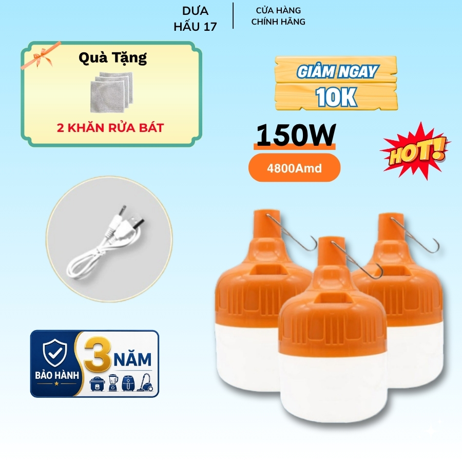 Bóng đèn tích điện DUSIHA siêu sáng, Đèn led tích điện 200W, 300W, 500W 2 Pin tích 6-8h Hót 2026