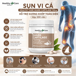 Sụn vi cá Healthy Care Shark Cartilage 750mg hỗ trợ xương khớp hộp 200 viên