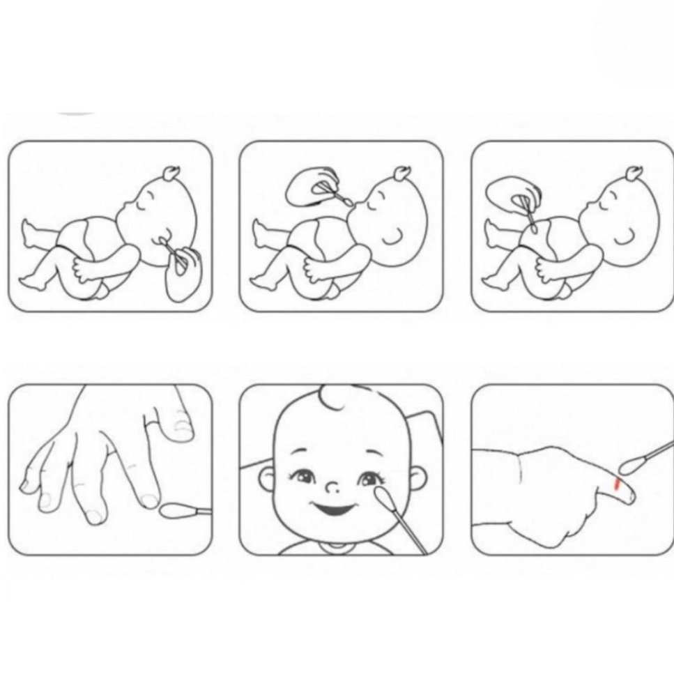 Tăm Bông Cho Bé Sơ Sinh Hộp 200 Que Bông V-Cool Tự Nhiên Mềm Mại Kháng Khuẩn An Toàn Doudou A08