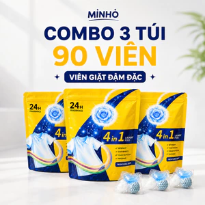Combo tiết kiệm 03 Túi 90 Viên giặt Minho đậm đặc 4in1 bảo vệ sợi vải, hương hoa hồng thơm lâu 72h