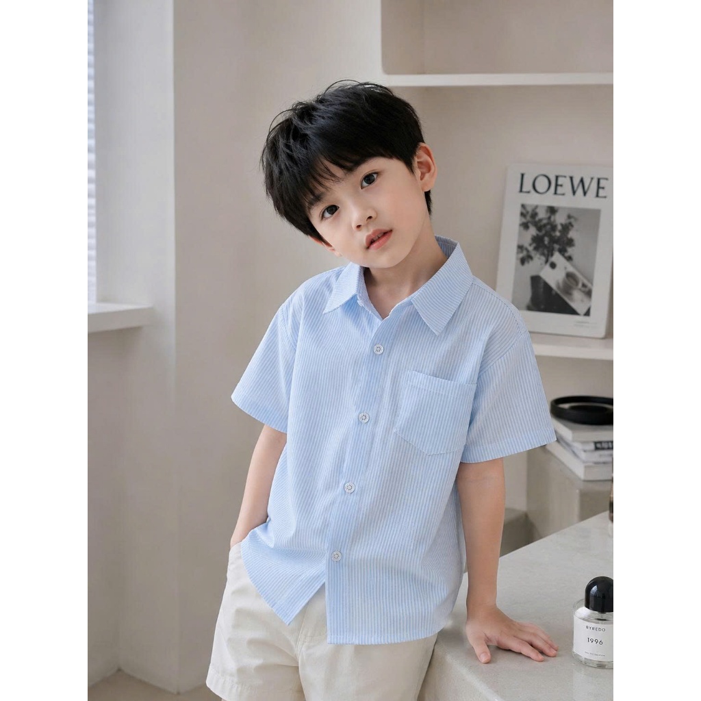 ÁO SƠ MI CỘC KẺ SỌC cho bé trai 17-60kg chất liệu thô Hàn,mềm mại,dễ chịu,thấm hút mồ hôi