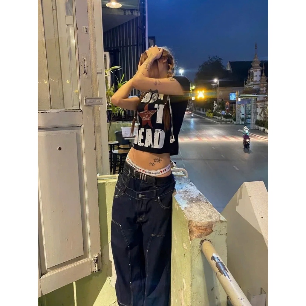 Áo baby tee màu đen chữ STAR ngôi sao đỏ dáng fit phong cách cá tính ABBT066 - Tiktik