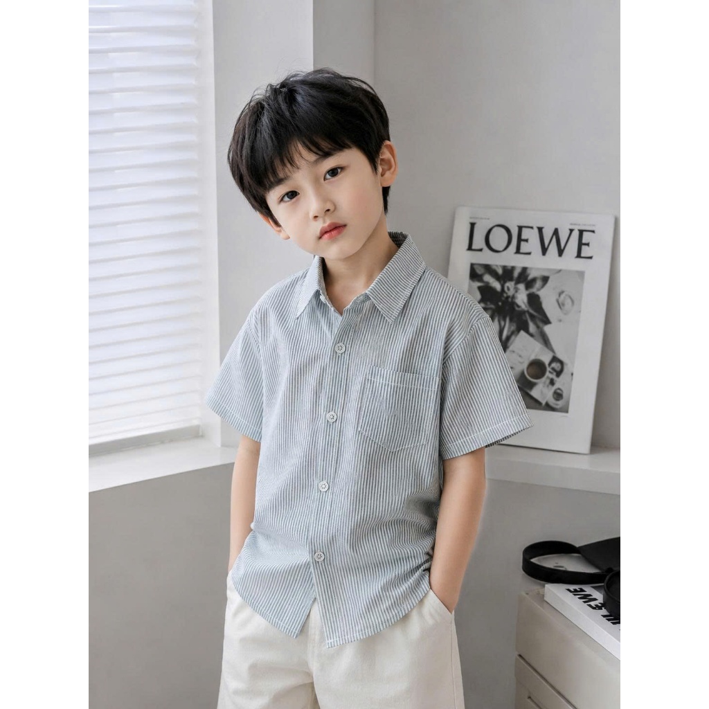 ÁO SƠ MI CỘC KẺ SỌC cho bé trai 17-60kg chất liệu thô Hàn,mềm mại,dễ chịu,thấm hút mồ hôi