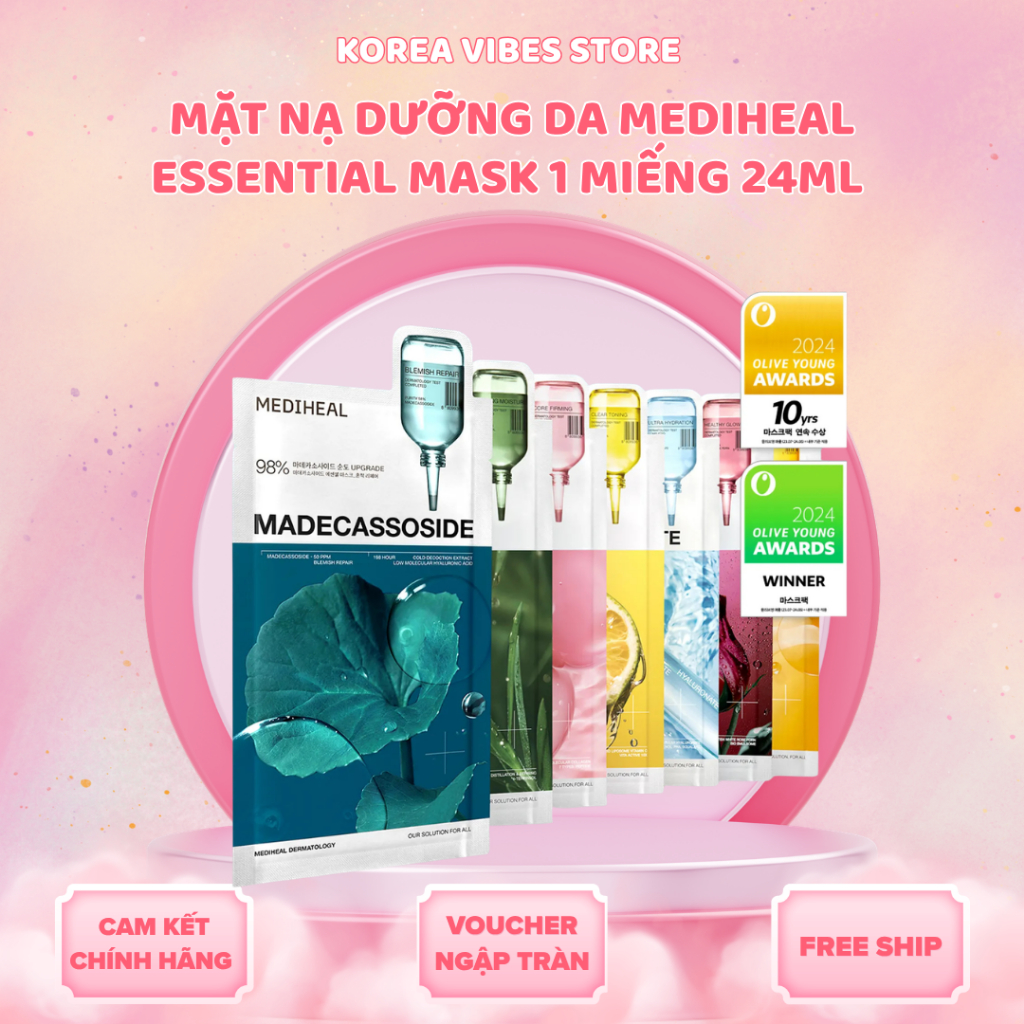 Mặt Nạ Dưỡng Da MEDIHEAL Essential Mask 1 miếng 24ml – 7 Loại [MP67]