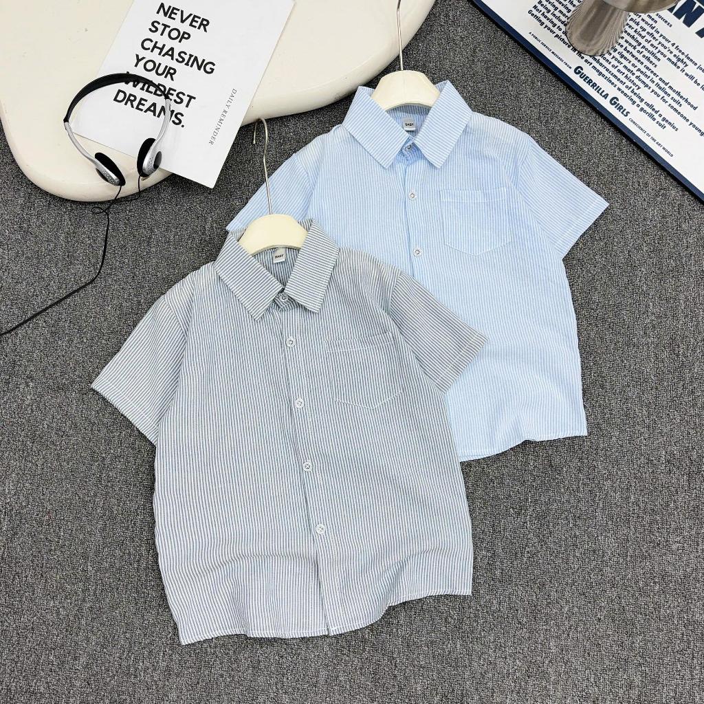 ÁO SƠ MI CỘC KẺ SỌC cho bé trai 17-60kg chất liệu thô Hàn,mềm mại,dễ chịu,thấm hút mồ hôi