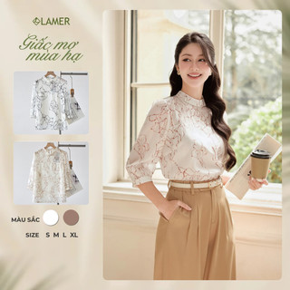 Áo Kiểu Nữ LAMER FASHION Công Sở Cổ Tàu Dáng Suông Hoạ Tiết Công Sở O61B26Q003