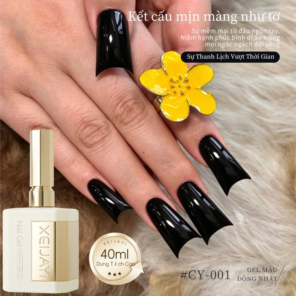 XEIJAYI 40ml - Sơn gel móng tay màu đen tuyền cổ điển, thích hợp sử dụng tại salon và nhà.
