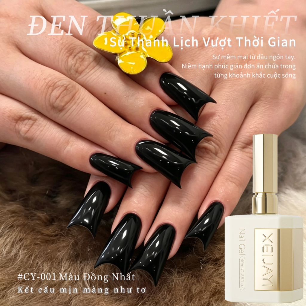 XEIJAYI 40ml - Sơn gel móng tay màu đen tuyền cổ điển, thích hợp sử dụng tại salon và nhà.