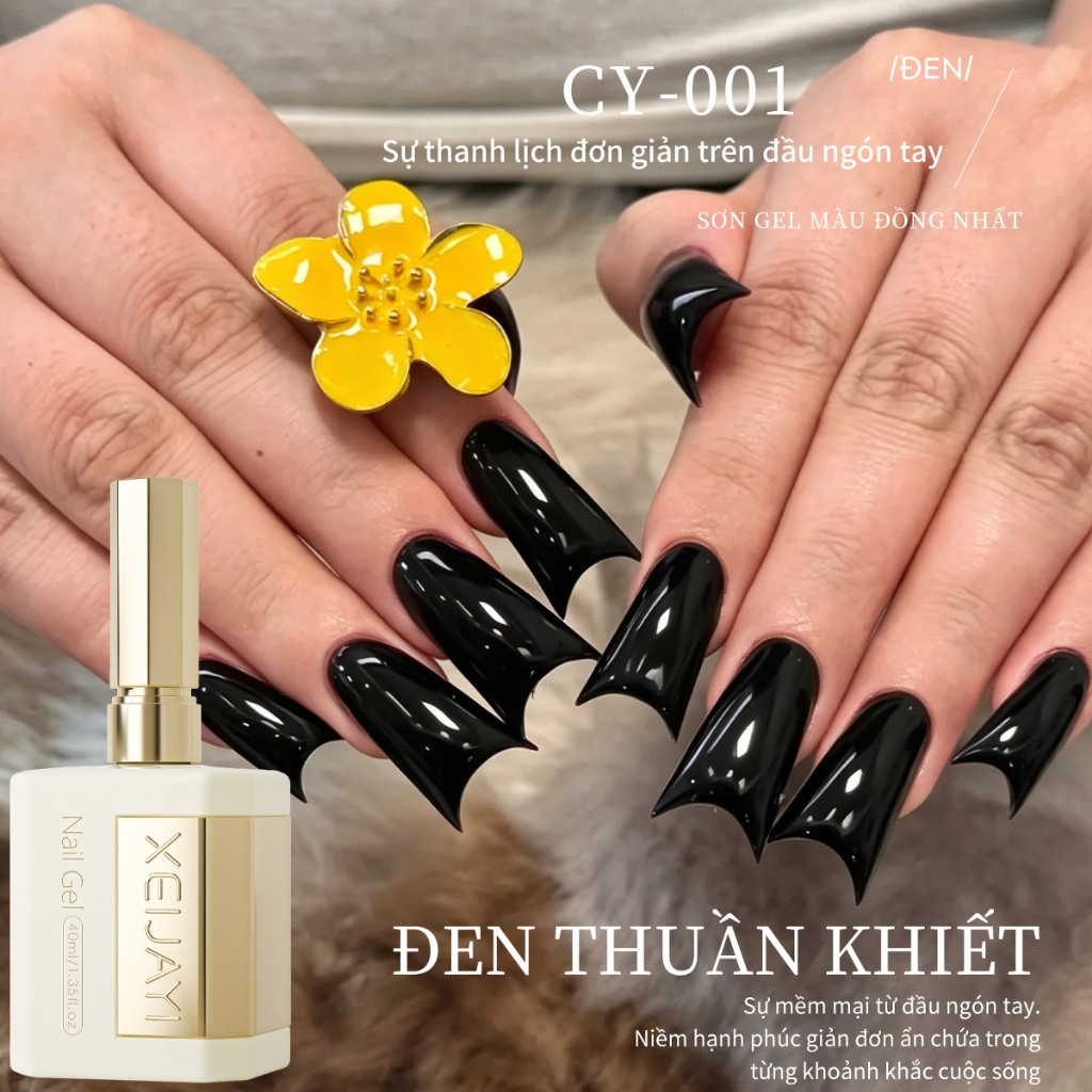 XEIJAYI 40ml - Sơn gel móng tay màu đen tuyền cổ điển, thích hợp sử dụng tại salon và nhà.