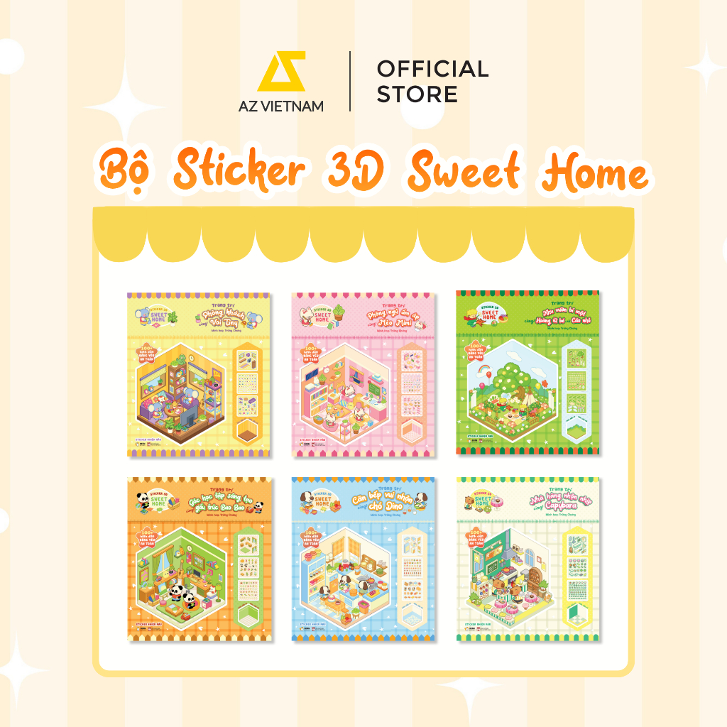 Sách Thiếu Nhi Cho Bé -  Bộ 6 Cuốn Sách Sticker Sweet Home Trang Trí 3D