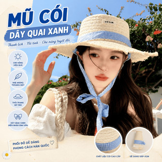 Mũ Cói Chống Nắng Phối Dây Quai Xanh Đi Du Lịch, Đi Biển Chất Liệu Cói Cao Cấp Nhẹ Và Thoải Mái
