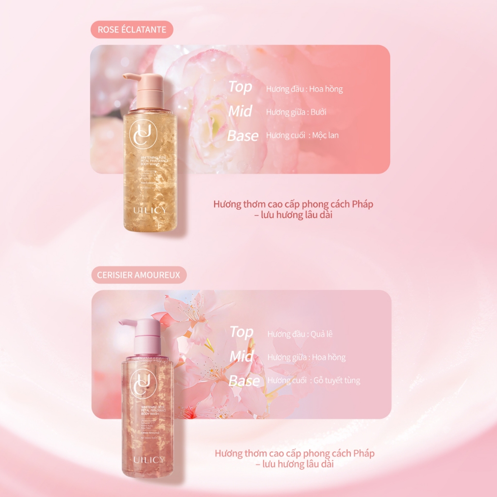 Sữa Tắm Cánh Hoa UILICY Làm Sạch Dịu Nhẹ - 2% Niacinamide Symwhite377 Dưỡng Trắng Nhiều Hương Nước Hoa Pháp