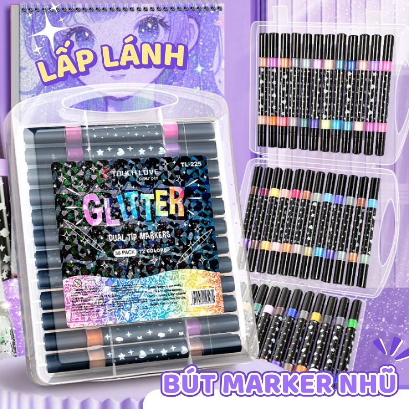 Bút Acrylic Marker Nhũ Lấp Lánh 2 Đầu Cao Cấp – Bộ 24/48/72/96 Màu Vẽ Bullet Journal, Trang Trí, Viết Thiệp Handmade