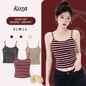 Áo Hai Dây Nữ Kẻ Sọc Ôm Body Phối Basic Hàn Quốc AOT040