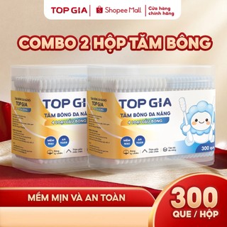 Combo 2 hộp tăm bông đa năng Topgia, bông ngoáy tai cotton mềm mịn 4 đầu