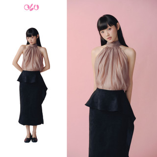 Chân váy OLV midi xếp tầng đen thanh lịch Black Layered Midi Skirt