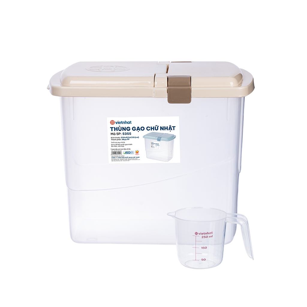 Thùng Gạo 15kg Kèm Ca Đong Định Mức Chống Ẩm Mốc Và Cồn Trùng Gây Hại Việt Nhật (mã 5355)