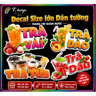 Decal TRÀ TẮC_trang trí quán nước, dán tường, tủ kiếng chống nước, đã cắt bế sẵn - chỉ cần lột ra và dán