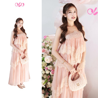 Váy maxi OLV 2 dây Lace Chiffon Tiered Layered Maxi Dress nhiều màu đi biển mùa hè
