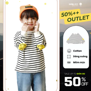 Áo thun kẻ dài tay trẻ em sticker mặt cười phong cách Hàn Quốc | Dương Oyy 010422030
