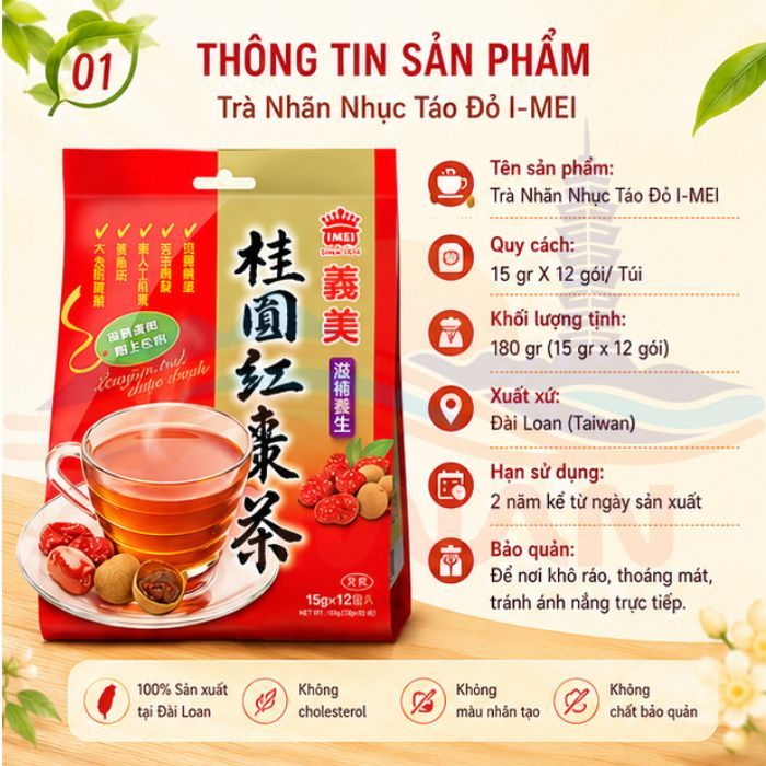Combo Trà Gừng Đường Nâu IMEI Đài Loan Chất Lượng Cao, Hỗ Trợ Sức Khỏe Tự Nhiên 12 gói/túi