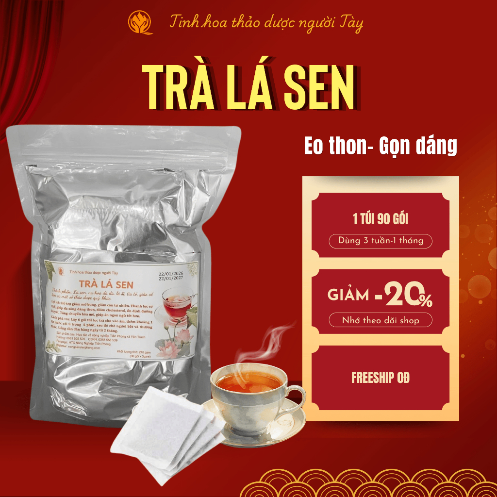 Trà lá sen 1 gói 90 túi lọc - Trà dáng thon