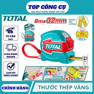 Thước kéo thép nền vàng TOTAL chính hãng - cuộn thép cao cấp ,độ chính xác cao, vạch đo rõ nét DNTT