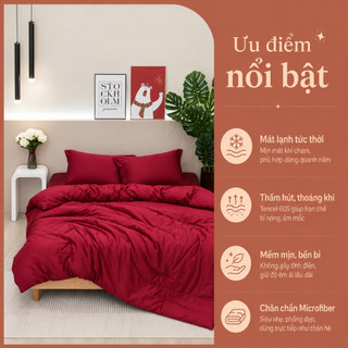 Chăn Ga Gối Lụa Tencel 60S Set 5 Món Cao Cấp, Ga Giường Màu Trơn Mềm Mịn