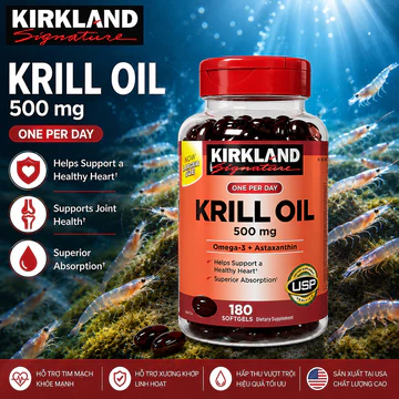 Viên Uống Dầu Nhuyễn Thể Tôm Krill Oil 500mg 180v Của Mỹ