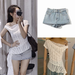 𝐏𝐡𝐢𝐞𝐧 𝐖𝐆𝐖𝐄 | (Sẵn Trắng) w8971 Áo Thun Trễ Vai Tà Lệch 2 Màu