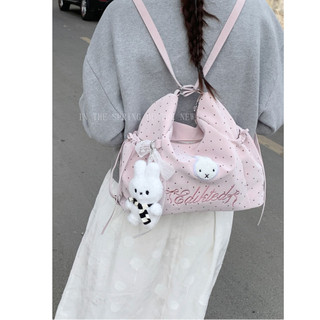 Túi tote nữ hoạ tiết chữ thêu tay thủ công tặng kèm charm gấu đeo nhiều kiểu túi đeo vai balo nữ thời trang