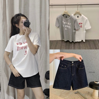 𝐏𝐡𝐢𝐞𝐧 𝐖𝐆𝐖𝐄 | (Sẵn) w8919 Áo Phông Hình Chữ Thêu 2 Màu Cổ Tròn