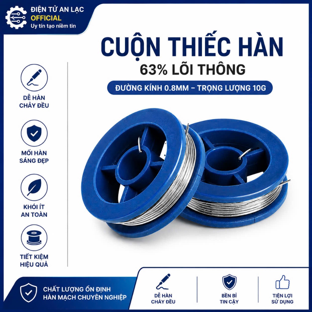 Cuộn thiết hàn 63% lõi 0.8mm 10g mối hàn bóng đẹp