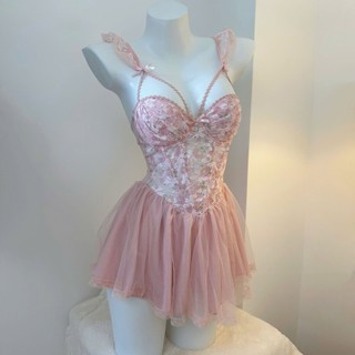V63 Váy Ngủ Nữ Phối Ren Hoa Cao Cấp Kèm Đệm Chip Phương Linh Underwear