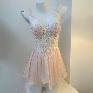 V63 Váy Ngủ Nữ Phối Ren Hoa Cao Cấp Kèm Đệm Chip Phương Linh Underwear