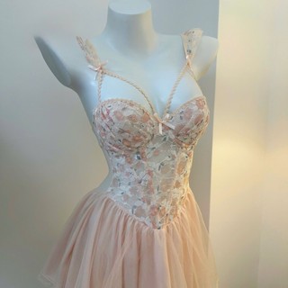 V63 Váy Ngủ Nữ Phối Ren Hoa Cao Cấp Kèm Đệm Chip Phương Linh Underwear