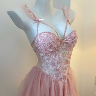 V63 Váy Ngủ Nữ Phối Ren Hoa Cao Cấp Kèm Đệm Chip Phương Linh Underwear