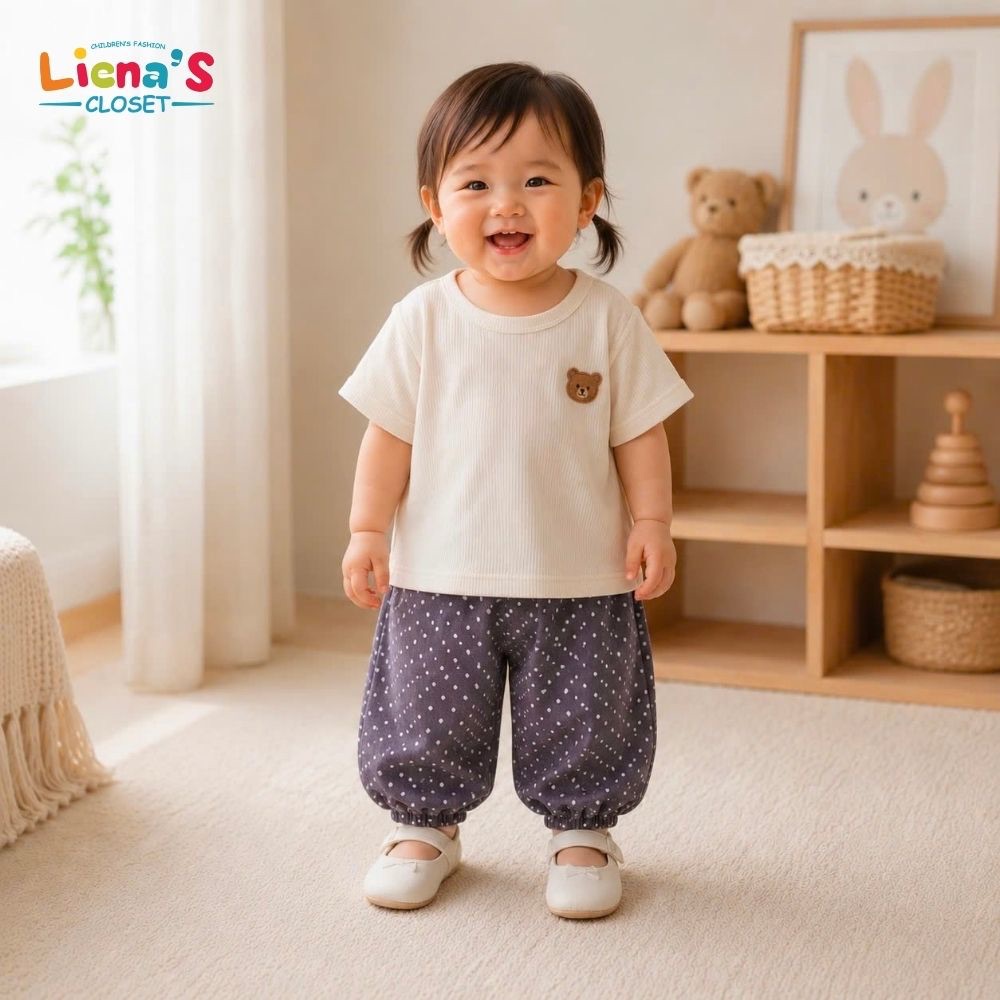 Quần Bom Bé Gái Chấm Bi Phong Cách Hàn Quốc, Quần Ống Bo Lưng Chun Mềm Mát Cho Bé Liena’s Closet