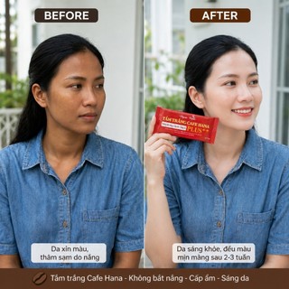 Bột Tắm Trắng Body Cafe Huyền Hana – Nhả Nắng ,Trắng Da, Giảm Mụn, Hộp 12 Gói