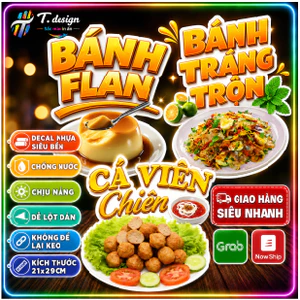 Decal bánh flan, bánh mì, trang trí quán nước,xe đẩy, dán tường, tủ kính,cao cấp chống nước- A4 cắt sẵn chỉ cần lột dán