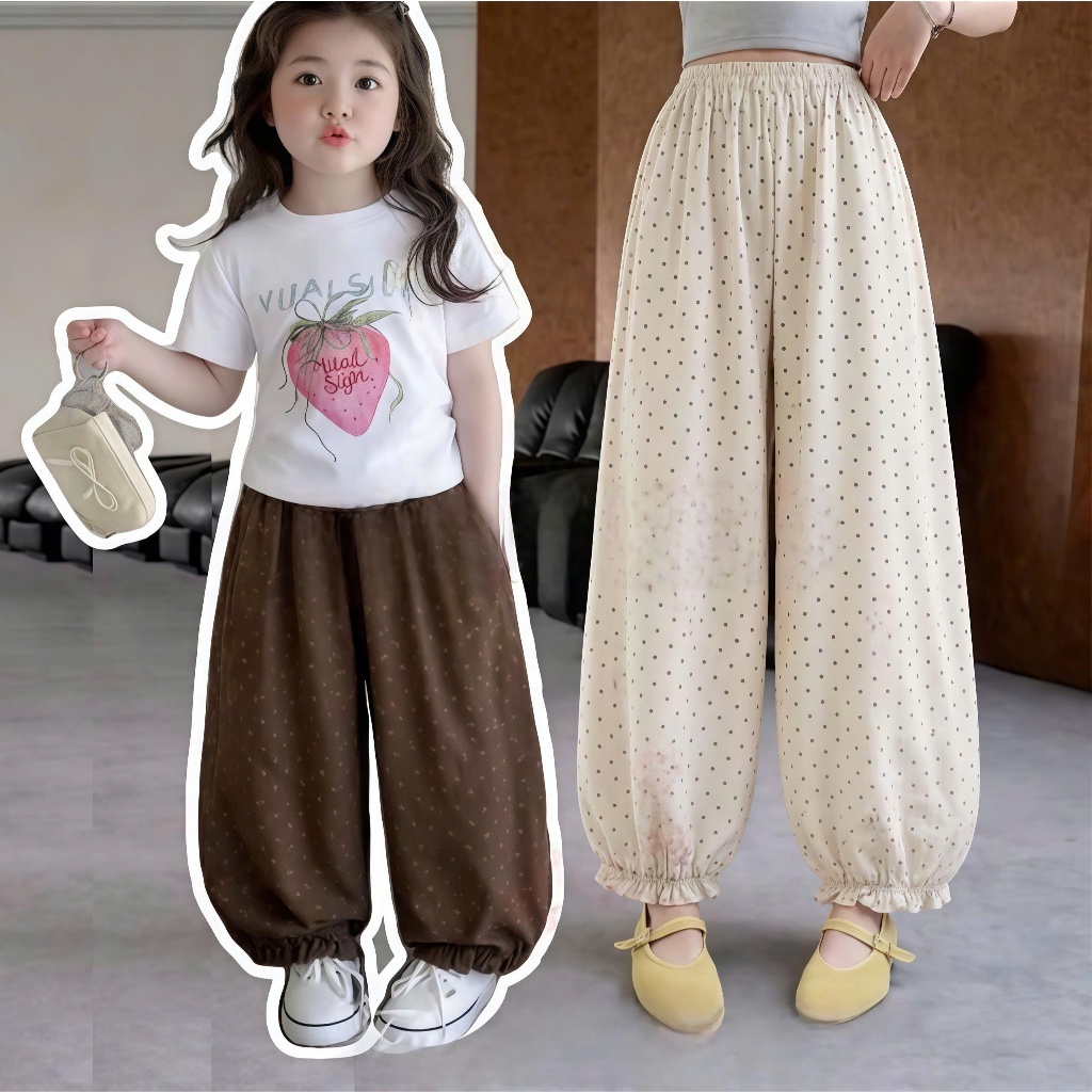Quần Đũi Bé Gái Ống Bo Họa Tiết Hoa Nhí Style Hàn Quốc – Quần Suông Mặc Mát Cho Bé 2-10 Tuổi