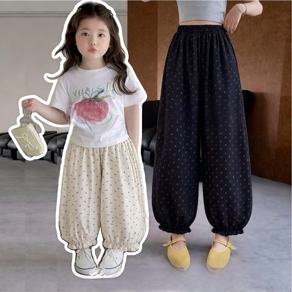 Quần Đũi Bé Gái Ống Bo Họa Tiết Hoa Nhí Style Hàn Quốc – Quần Suông Mặc Mát Cho Bé 2-10 Tuổi