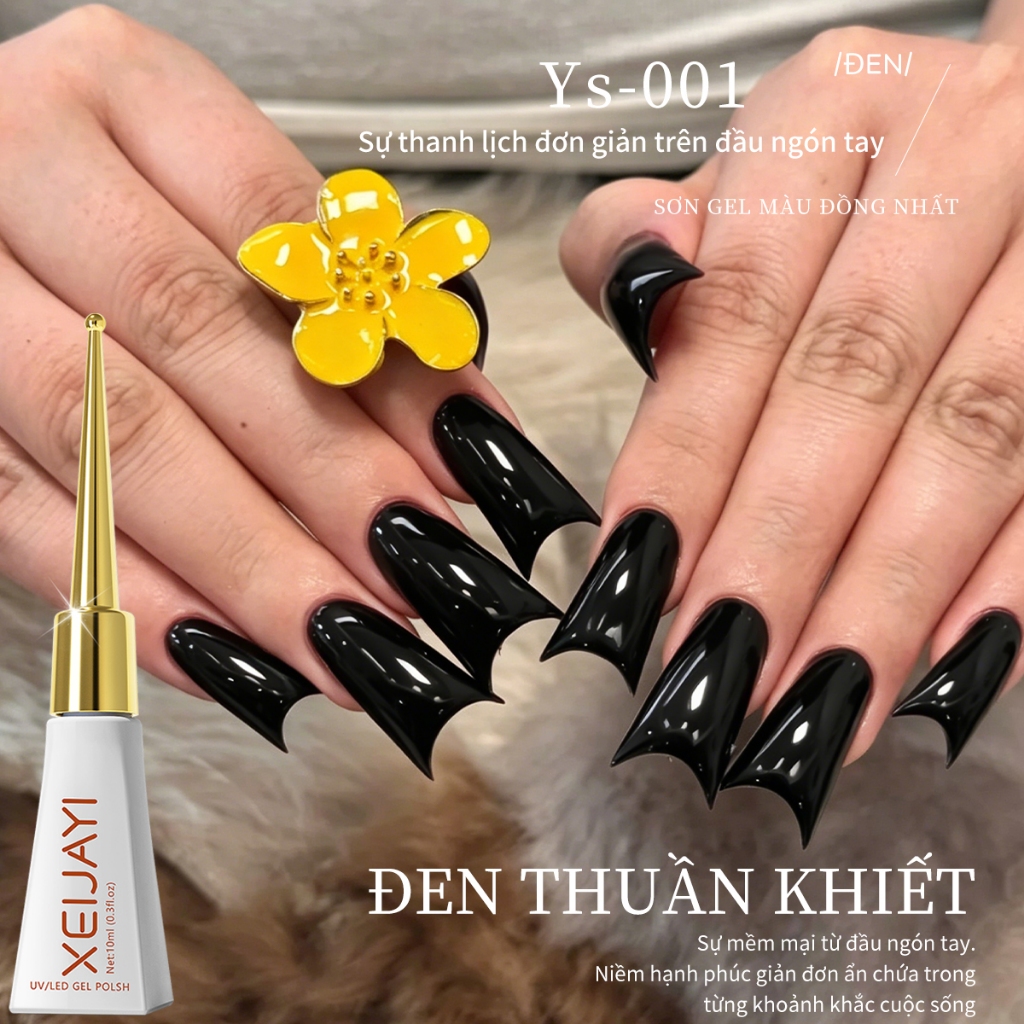 XEIJAYI 10ml-Sơn gel móng tay màu đen cổ điển và thời thượng, phù hợp cho salon và sử dụng hàng ngày