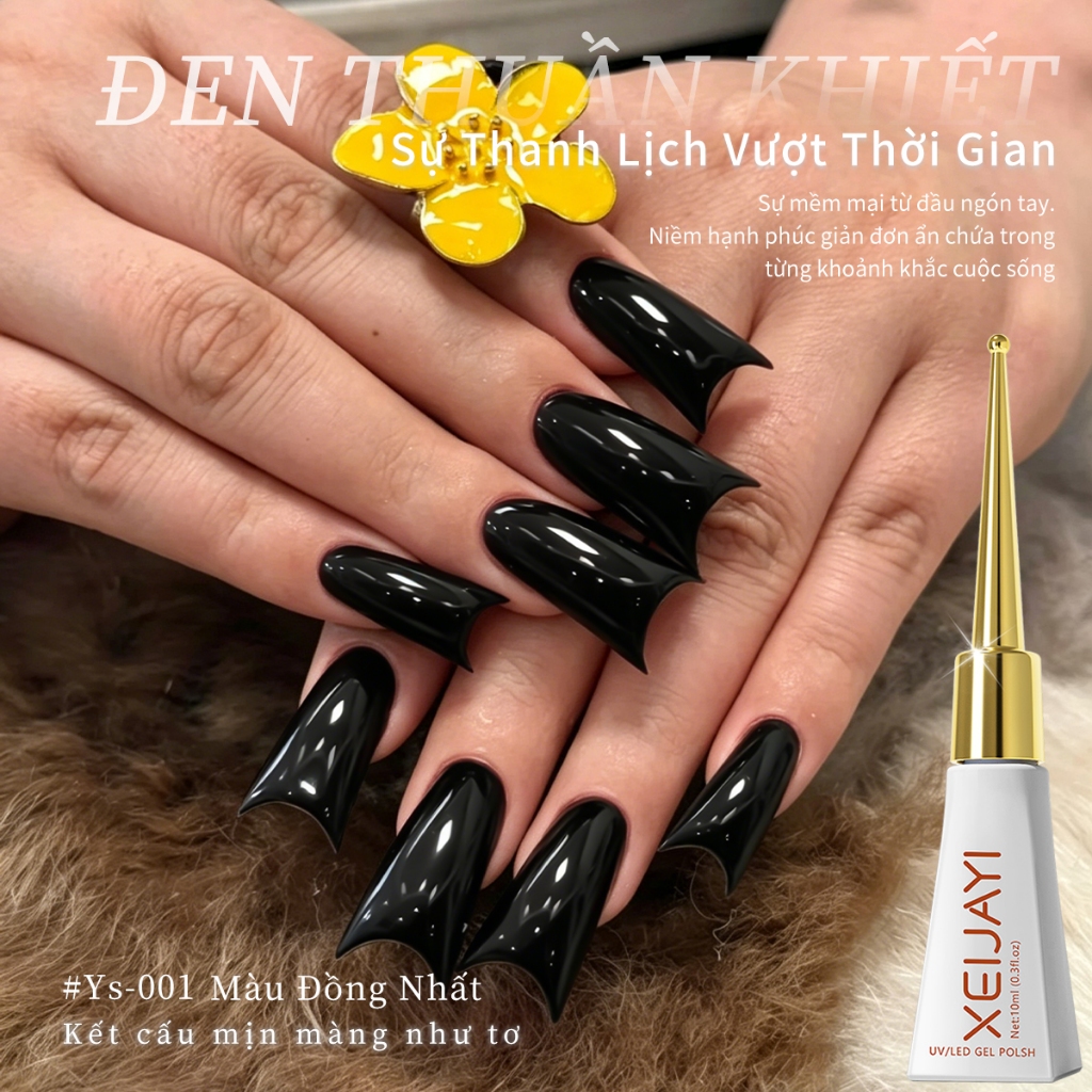 XEIJAYI 10ml-Sơn gel móng tay màu đen cổ điển và thời thượng, phù hợp cho salon và sử dụng hàng ngày