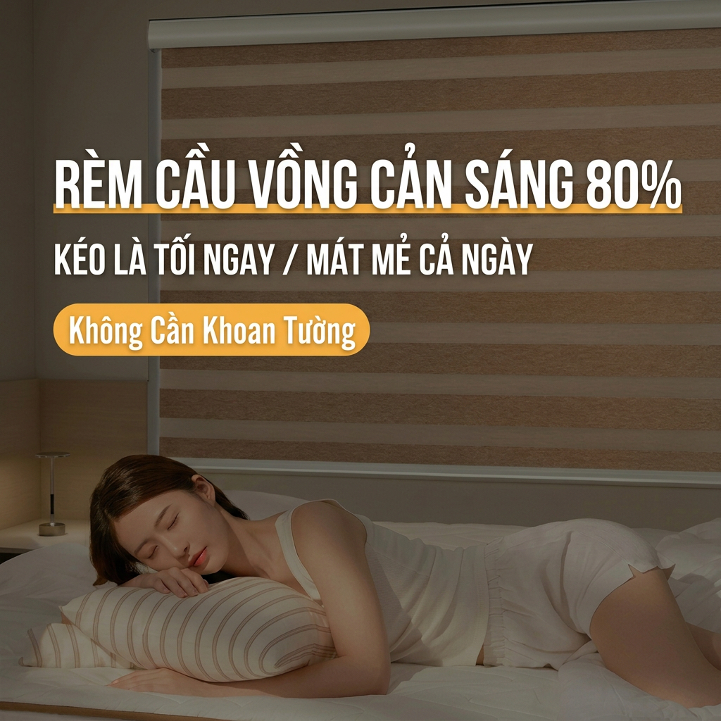 Rèm Cuốn Cầu Vồng Basic Không Khoan - Cản sáng 80%, Thiết kế theo kích thước yêu cầu .