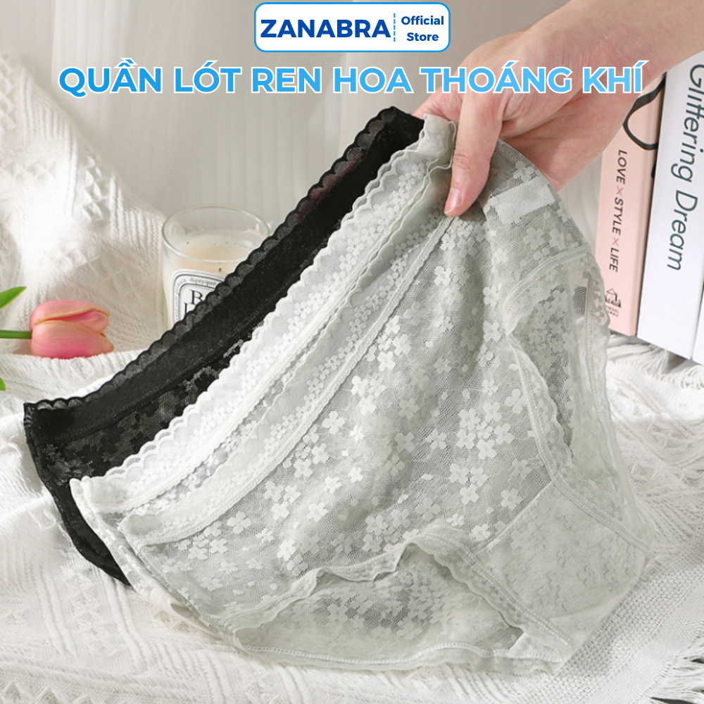 Quần lót ren họa tiết hoa nhí xinh xắn, Quần lót nữ ren cạp vừa đáy kháng khuẩn  ZANABRA L2018