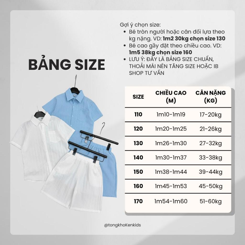Bộ Sơ Mi ĐŨI GÂN Hàn cho bé trai từ 17-60kg, chất liệu đũi Hàn mềm mát, thoải mái phù hợp cho bé đi học, đi du lịch